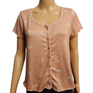 Pink Floral Crop Knit Top